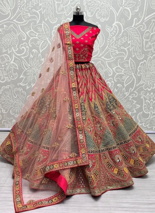 Thread Work Silk A Line Lehenga Choli in Multi Colour