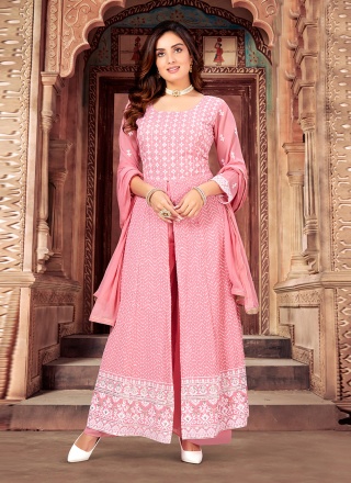 Thrilling Georgette Rose Pink Sequins Designer Salwar Kameez