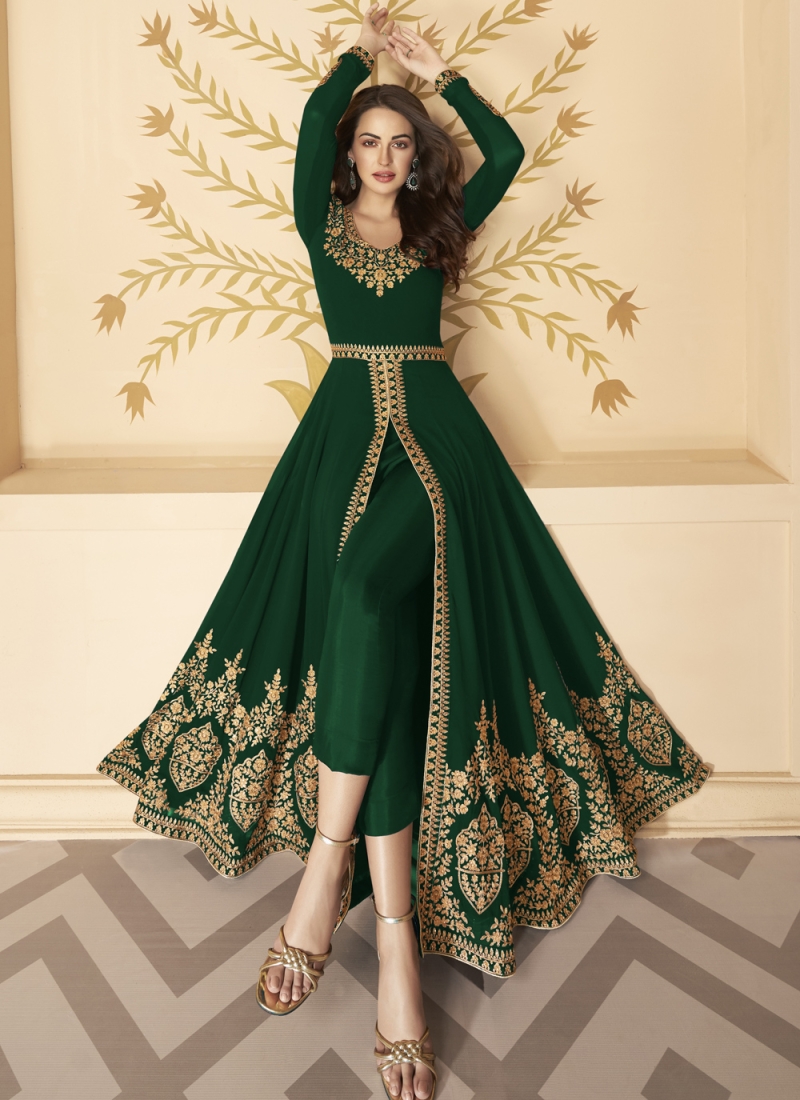 Tiptop Faux Georgette Embroidered Green Anarkali Salwar Kameez