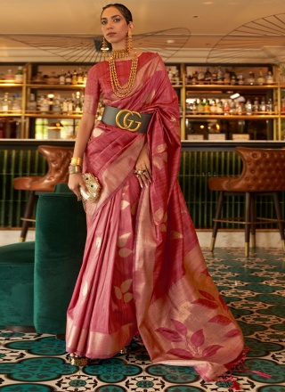 Traditional Saree Zari Handloom silk in Pink