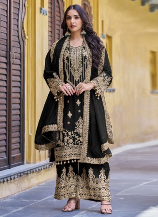 Transcendent Embroidered Chinon Black Trendy Pakistani Salwar Suit