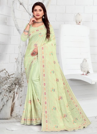 Transcendent Faux Crepe Embroidered Trendy Saree