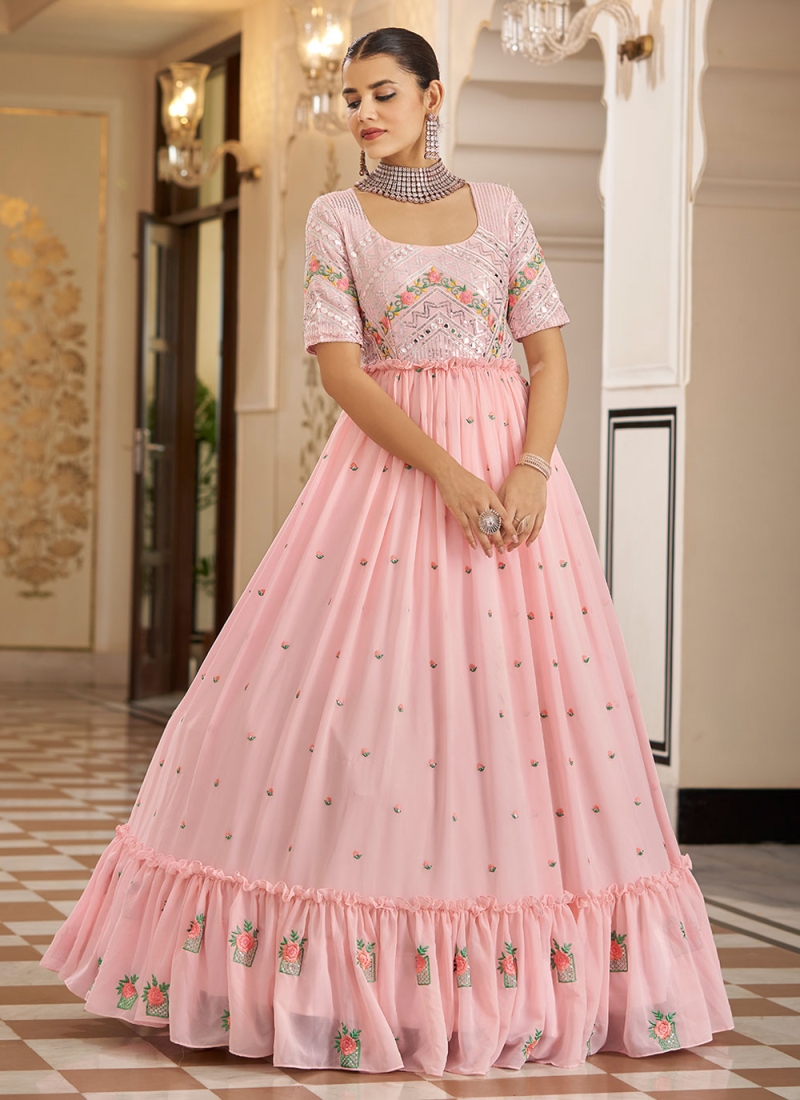 Trendy Gown Thread Georgette in Pink