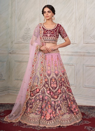 Trendy Lehenga Choli Dori Work Net in Maroon and Pink