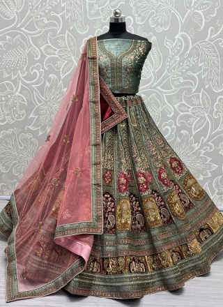 Trendy Lehenga Choli Dori Work Velvet in Green