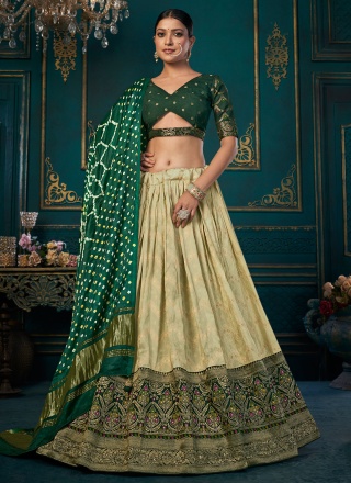 Trendy Lehenga Choli Khatli Work Silk in Green