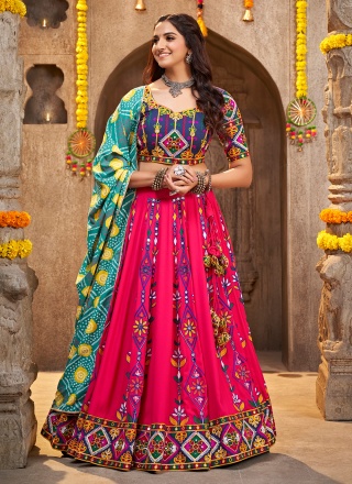 Trendy Lehenga Choli Mirror Viscose in Rani