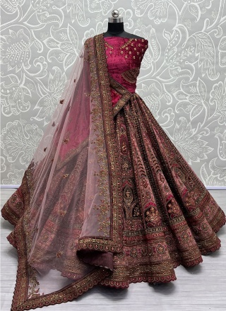 Trendy Lehenga Choli Patchwork Velvet in Maroon