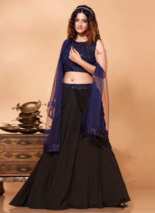 Trendy Lehenga Choli Sequins Fancy Fabric in Black and Navy Blue