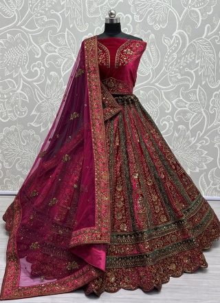 Trendy Lehenga Choli Thread Work Velvet in Rani