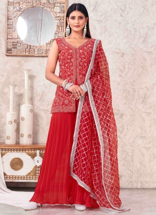 Trendy Salwar Kameez Mirror Georgette in Red