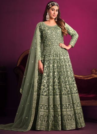 Trendy Salwar Kameez Zari Net in Green