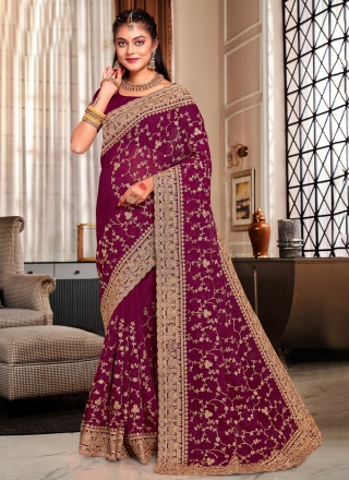 Trendy Saree Embroidered Georgette in Wine