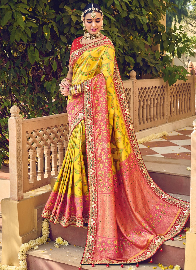 Trendy Saree Embroidered Patola Silk  in Yellow