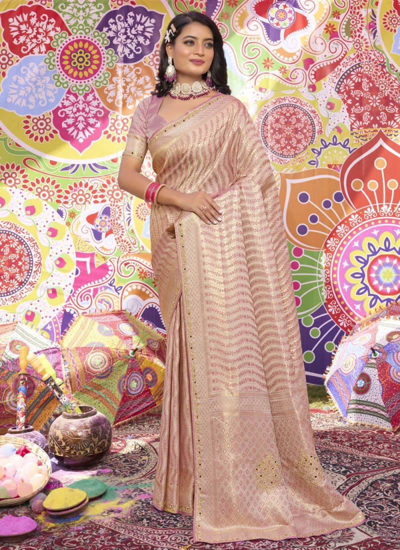 Trendy Saree Handwork Satin Silk in Mauve 