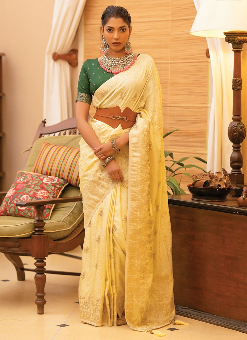 Trendy Saree Woven Satin in Yellow
