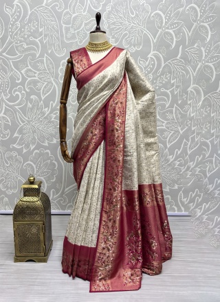 Trendy Saree Zari Kanjivaram Silk in Cream