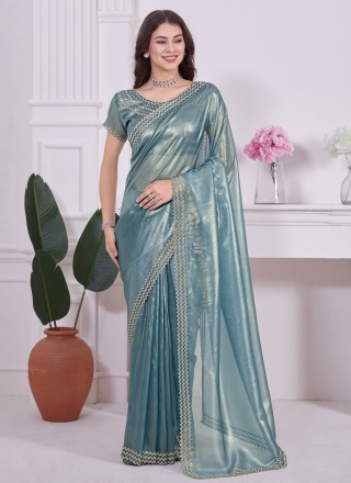 Turquoise Zircon Engagement Trendy Saree