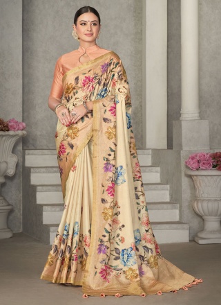 Tussar Silk Beige Contemporary Saree