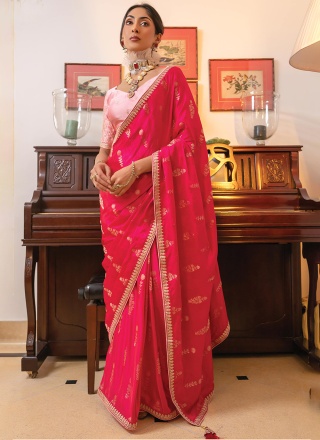 Unique Embroidered Hot Pink Classic Saree