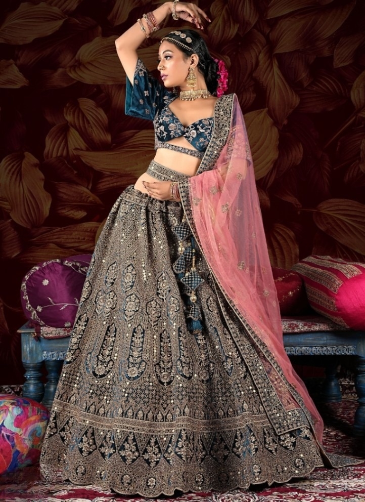 Velvet Diamond Work Engagement Designer Lehenga Choli