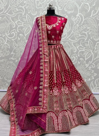 Velvet Hot Pink Designer Lehenga Choli