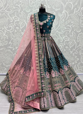 Velvet Lehenga Choli in Rama