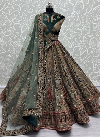 Velvet Patchwork Green Trendy Lehenga Choli