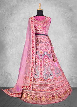 Velvet Pink A Line Lehenga Choli