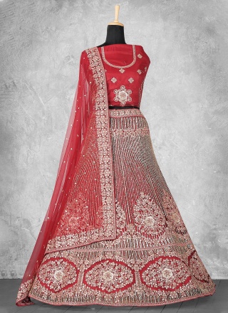 Velvet Red A Line Lehenga Choli