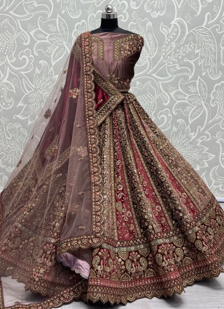 Velvet Sequins Maroon and Mauve  Trendy Lehenga Choli