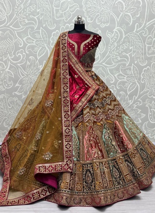 Velvet Thread Work Multi Colour Lehenga Choli