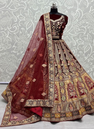 Velvet Trendy Lehenga Choli in Maroon