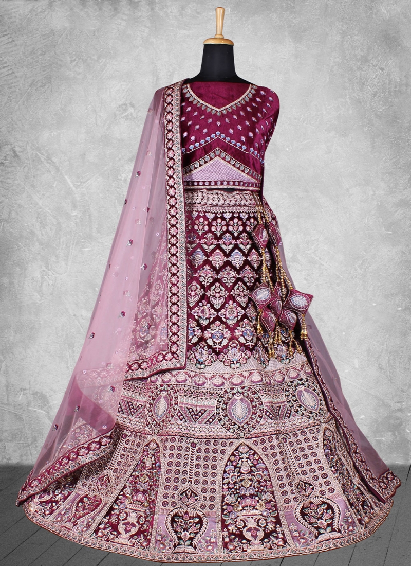 Velvet Wine Designer Lehenga Choli