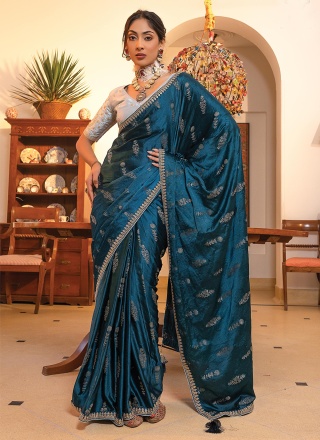 Versatile Morpeach  Embroidered Satin Trendy Saree