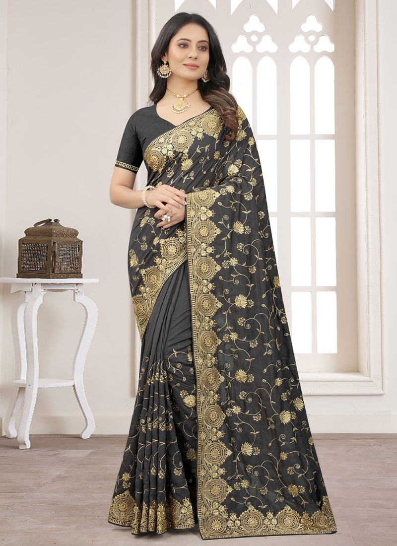 Vichitra Silk Black Classic Saree