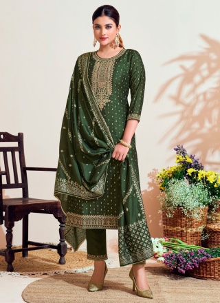 Vichitra Silk Green Cord Readymade Designer Salwar Suit