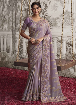 Violet Fancy Fabric Party Trendy Saree