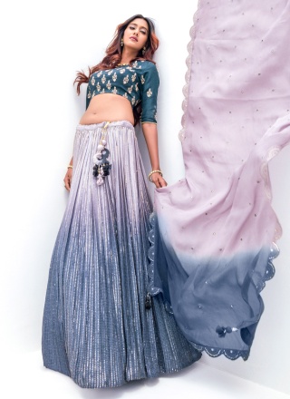 Viscose A Line Lehenga Choli in Blue and Lavender