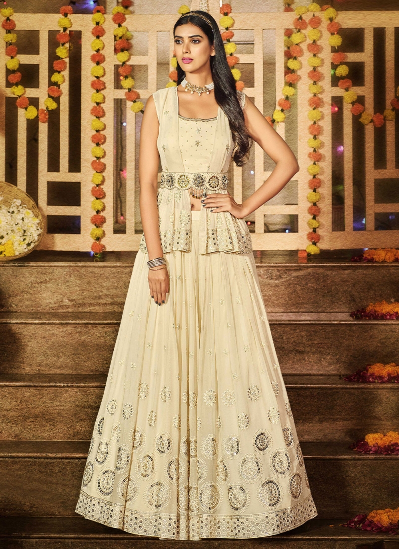 Viscose A Line Lehenga Choli in Off White