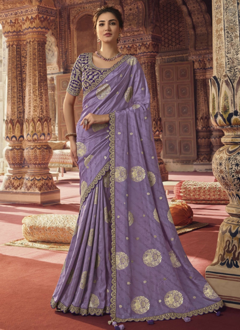 Viscose Embroidered Trendy Saree in Lavender