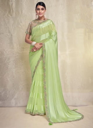 Vivacious Plain Georgette Sea Green Trendy Saree