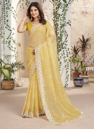 Voluptuous Yellow Party Trendy Saree