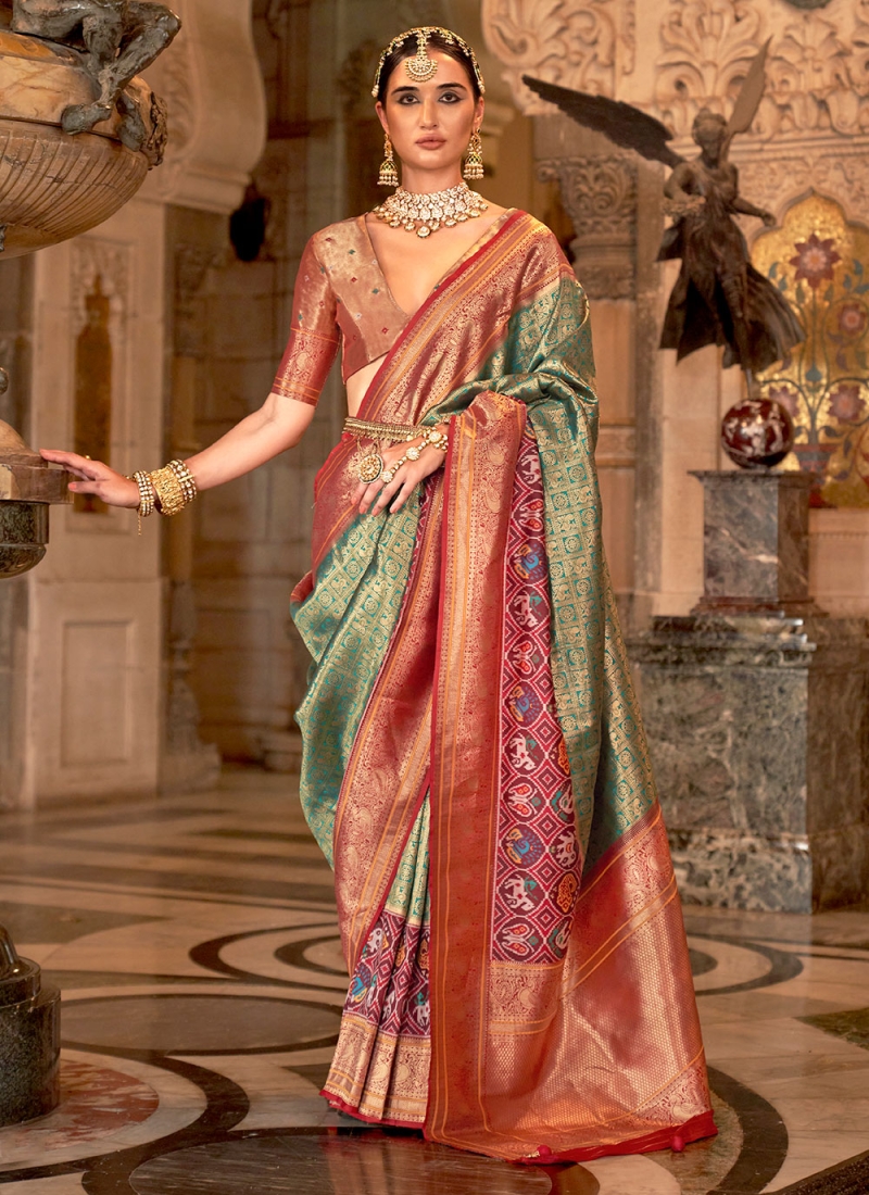 Weaving Banarasi Silk Trendy Saree in Green