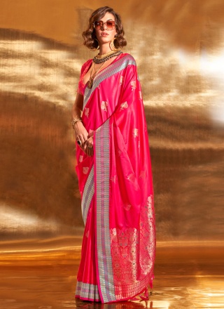 Weaving Handloom silk Contemporary Style Saree in Hot Pink
