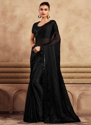 Whimsical Chiffon Border Black Contemporary Saree