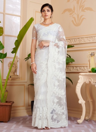 White Net Contemporary Saree