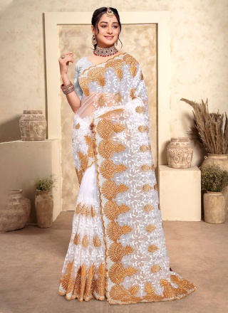 White Net Wedding Contemporary Saree
