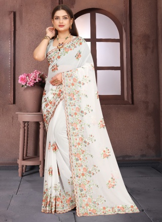 White Party Georgette Classic Saree