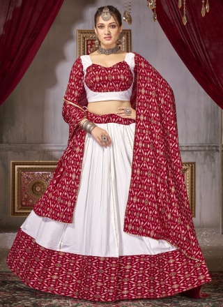 White Print Mehndi Lehenga Choli